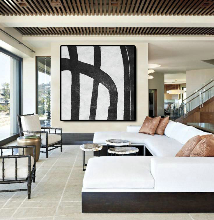Large Contemporary Art Acrylic Painting,Oversized Minimal Black And White Painting - Abstract Oil Painting